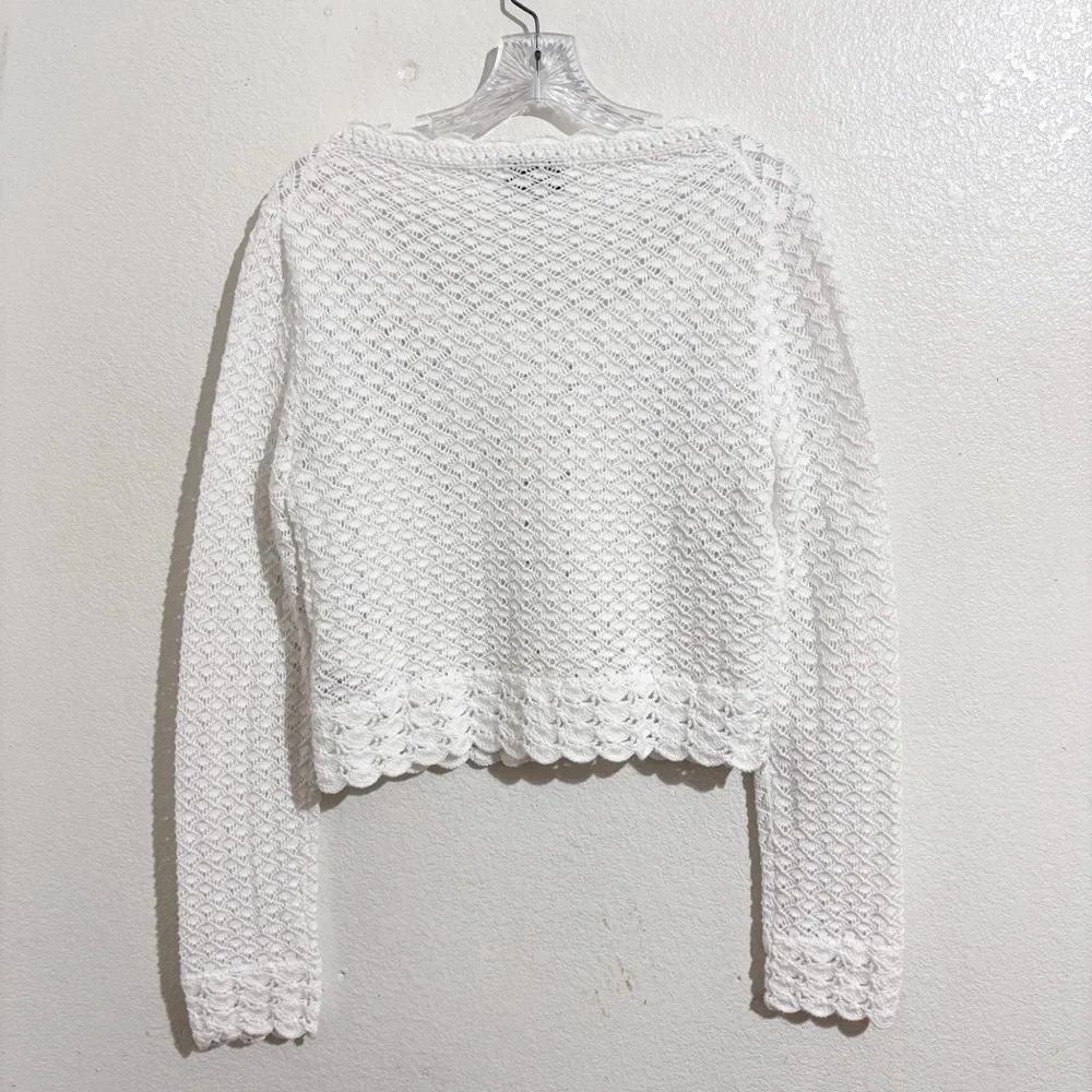 J. Crew Collection Crochet Knit Cropped‎ Cardigan Sweater in White - Picture 3 of 7
